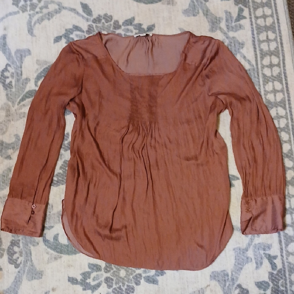 H by Halston Mauve Scoop Neck Pintuck Blouse